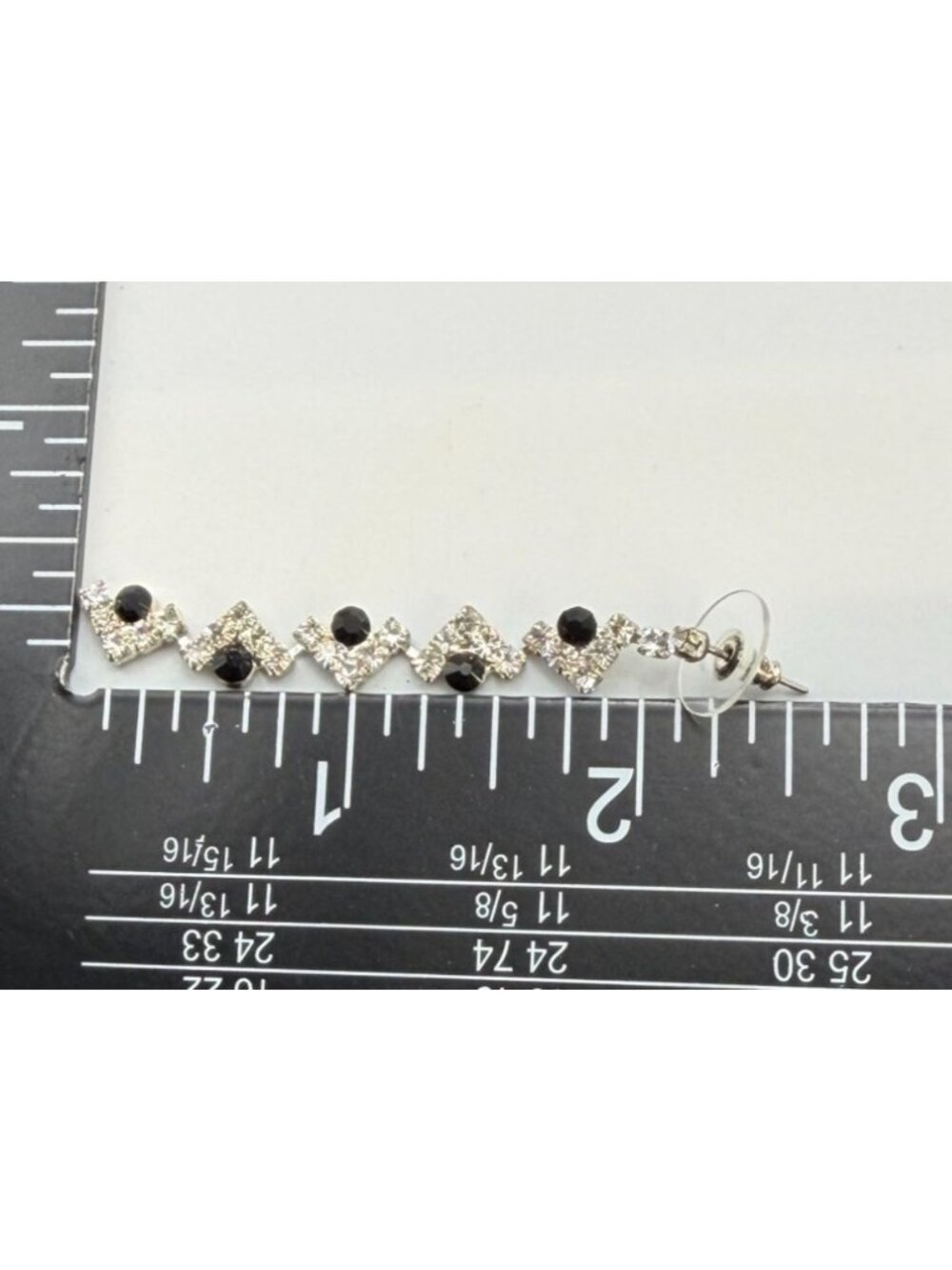 Silver Tone Black Rhinestone Chandelier Drop Dangle Earrings Bridal Prom Evening - Picture 3 of 6